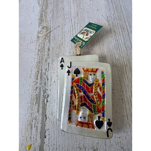 OWC old world blackjack cards game glass ornament glitter tree Las Vegas Ace of - Picture 1 of 6